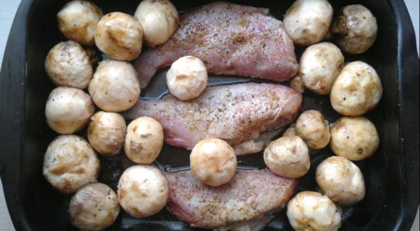 Морской окунь с шампиньонами, пошаговый рецепт с фото