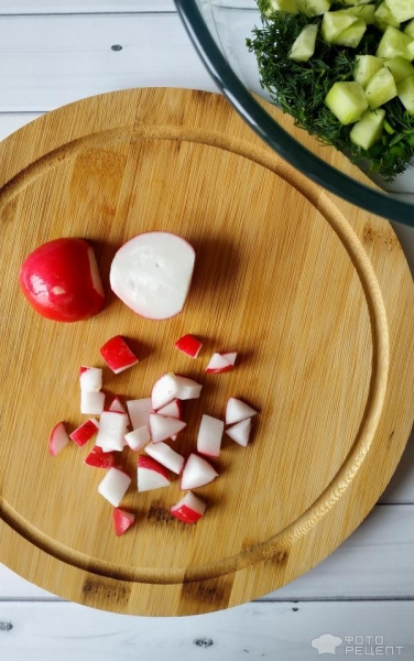 Рецепт: Салат из весенних овощей - ветчиной и запахом весны.