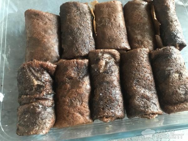 Рецепт: Шоколадные блины с творогом - нежные, ванильно-шоколадные