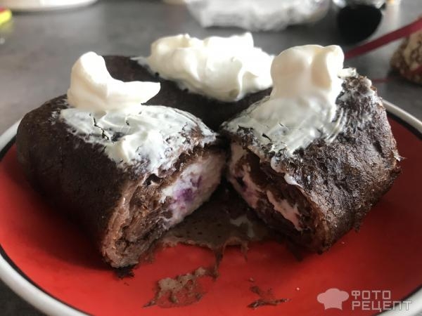 Рецепт: Шоколадные блины с творогом - нежные, ванильно-шоколадные