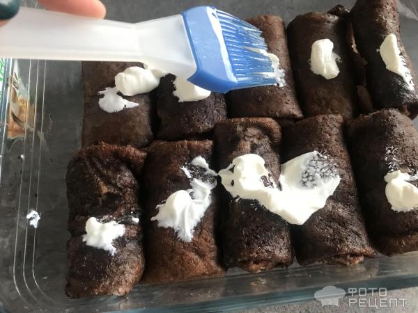 Рецепт: Шоколадные блины с творогом - нежные, ванильно-шоколадные