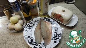 Сибас с белым вином и грибами