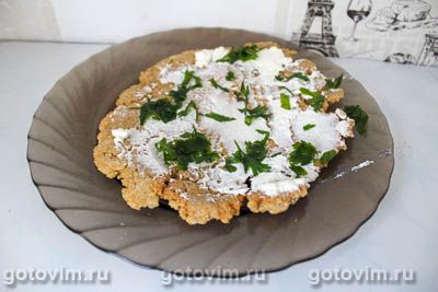 Овсяноблин с творожным сыром, ветчиной и зеленью