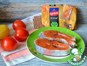 Сёмга с хлебцами-гриль и томатным гарниром