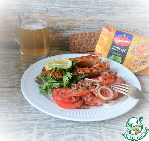Сёмга с хлебцами-гриль и томатным гарниром