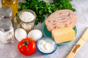 Блинный торт с ветчиной и сыром