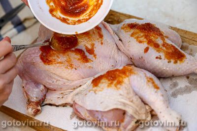 Курица в двойном маринаде, запеченная духовке