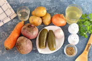 Борщ без капусты с солеными огурцами