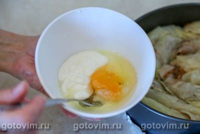 Пирог из голубцов с пшеничной кашей, грибами и овощами 