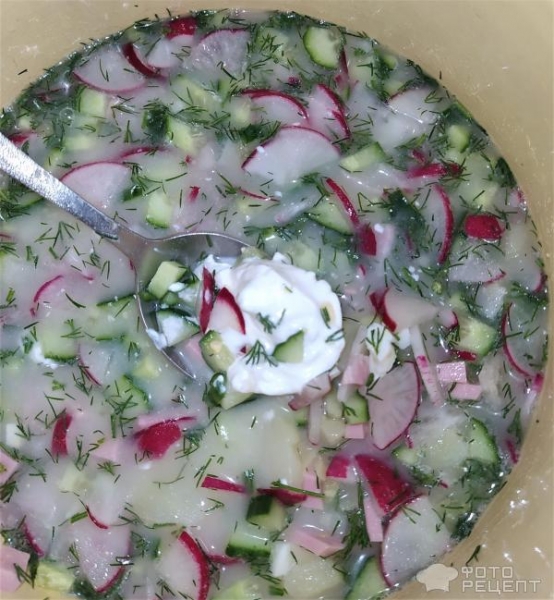 Рецепт: Окрошка на молочной сыворотке - С сывороткой, кефиром и соевым соусом