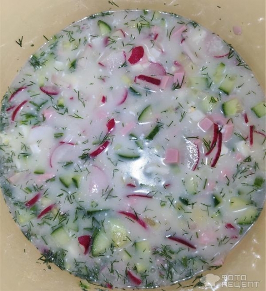 Рецепт: Окрошка на молочной сыворотке - С сывороткой, кефиром и соевым соусом