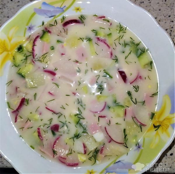 Рецепт: Окрошка на молочной сыворотке - С сывороткой, кефиром и соевым соусом