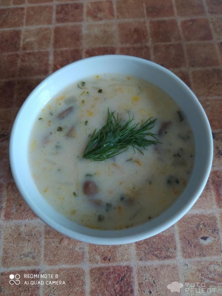 Рецепт: Сырный суп с курицей и шампиньонами - Со шпинатом