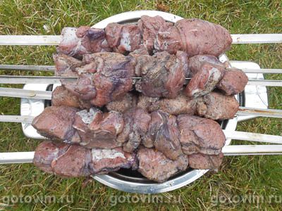 Шашлык из говядины в маринаде в смеси апельсина, лайма и грейпфрута