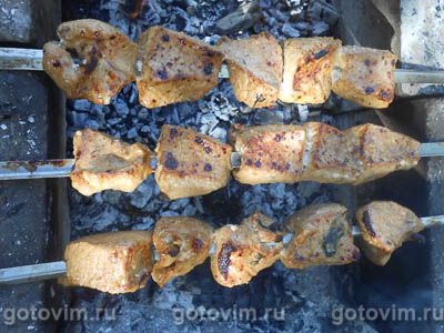 Шашлык из говядины в маринаде в смеси апельсина, лайма и грейпфрута