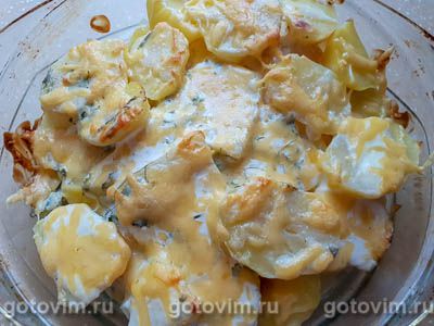 Семга в духовке, запеченная с картошкой в сметане Семга в духовке, запеченная с картошкой в сметане