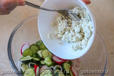 Салат из редиса, огурца и козьего сыра