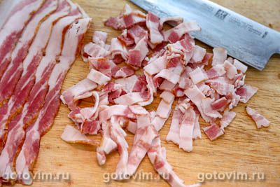 Макароны с беконом и кабачками