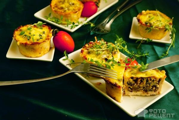 Рецепт: Корзиночки из куриного "теста" - с грибной начинкой