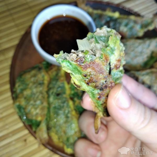 Рецепт: Пирожки из периллы - Kkaenip-Jeon - Корейский панчан