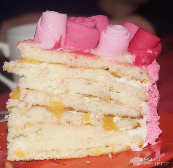 Рецепт: Торт "Молочная девочка" - с персиками и украшением из мастики Рецепт: Торт "Молочная девочка" - с персиками и украшением из мастики