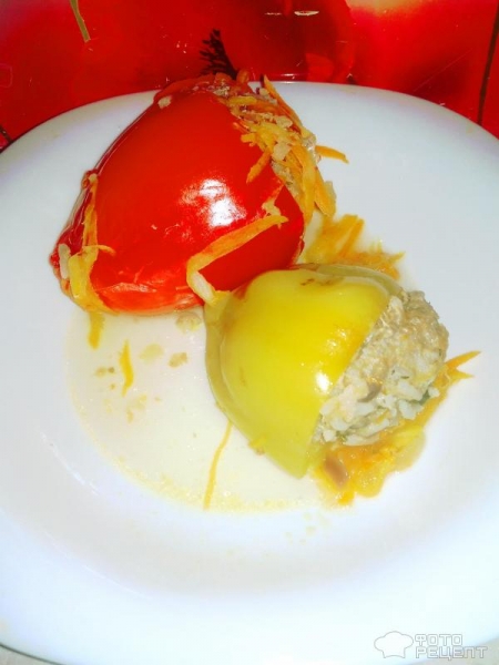 Рецепт: Перец болгарский фаршированный мясным фаршем с рисом и зеленью - Сочный и очень вкусный