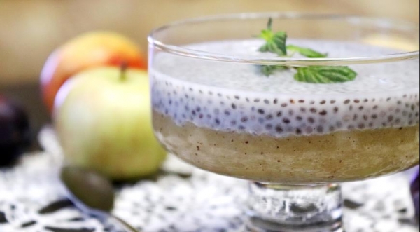 Чиа-пудинг с печёным медовым яблоком, пошаговый рецепт с фото