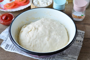 Пицца с курицей и персиками