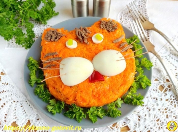 
Салат на Новый Год 2022, новинки в виде Тигра. Вкусные салаты на новогодний стол	