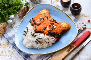 Салат "Селедка под шубой" в виде Тигра на Новый год