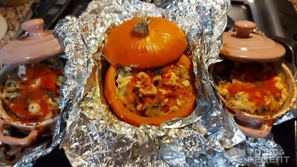Рецепт: Фаршированная тыква - С курино-грибной начинкой.