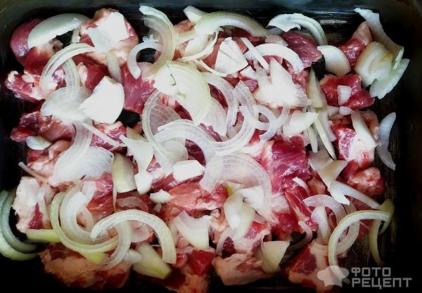 Рецепт: Свинина с кабачками - в духовке под фольгой.