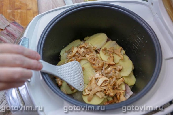 Запеканка из салаки, картофеля и лисичек в мультиварке Запеканка из салаки, картофеля и лисичек в мультиварке