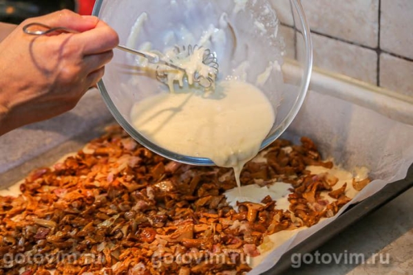 Пиццы на кефире с лисичками и беконом Пиццы на кефире с лисичками и беконом