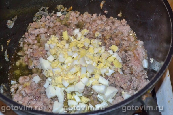 Запеканка из стручковой фасоли с яйцом и фаршем