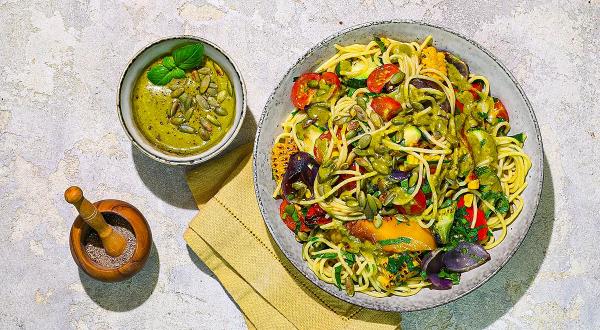 Салат из спагетти с овощами-гриль, пошаговый рецепт с фото на 499 ккал
