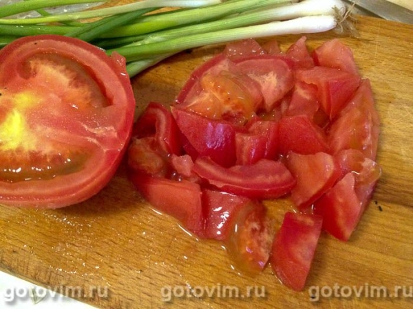 Брускетта с запечённым перцем, помидорами и сыром страчателла Брускетта с запечённым перцем, помидорами и сыром страчателла